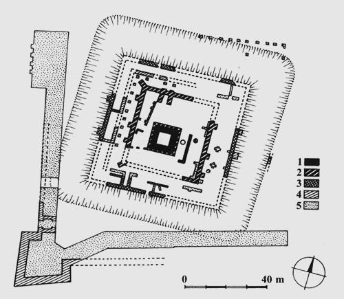 Legend to the ground plan:1 - masonry from the 12th century, 2 - 13th century, 3 - 14-15th century, 4 - renaissance, 5 - newer