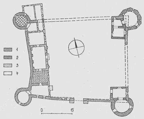 Legend to the ground plan:1 - masonry from the 15th century, 2 - from the second half. 16th century, 3 - baroque, 4 - from the 19th century